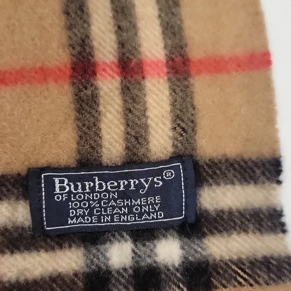 Burberry 100% Cashmere Classic Plaid Fringe Scarf Tan Black Red great condition - Picture 10 of 13